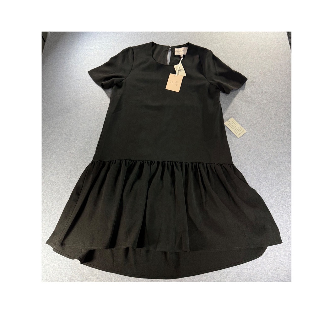 Charles Henry Black Short Sleeve Ruffle Drop Waist Shift Dress Small NWT